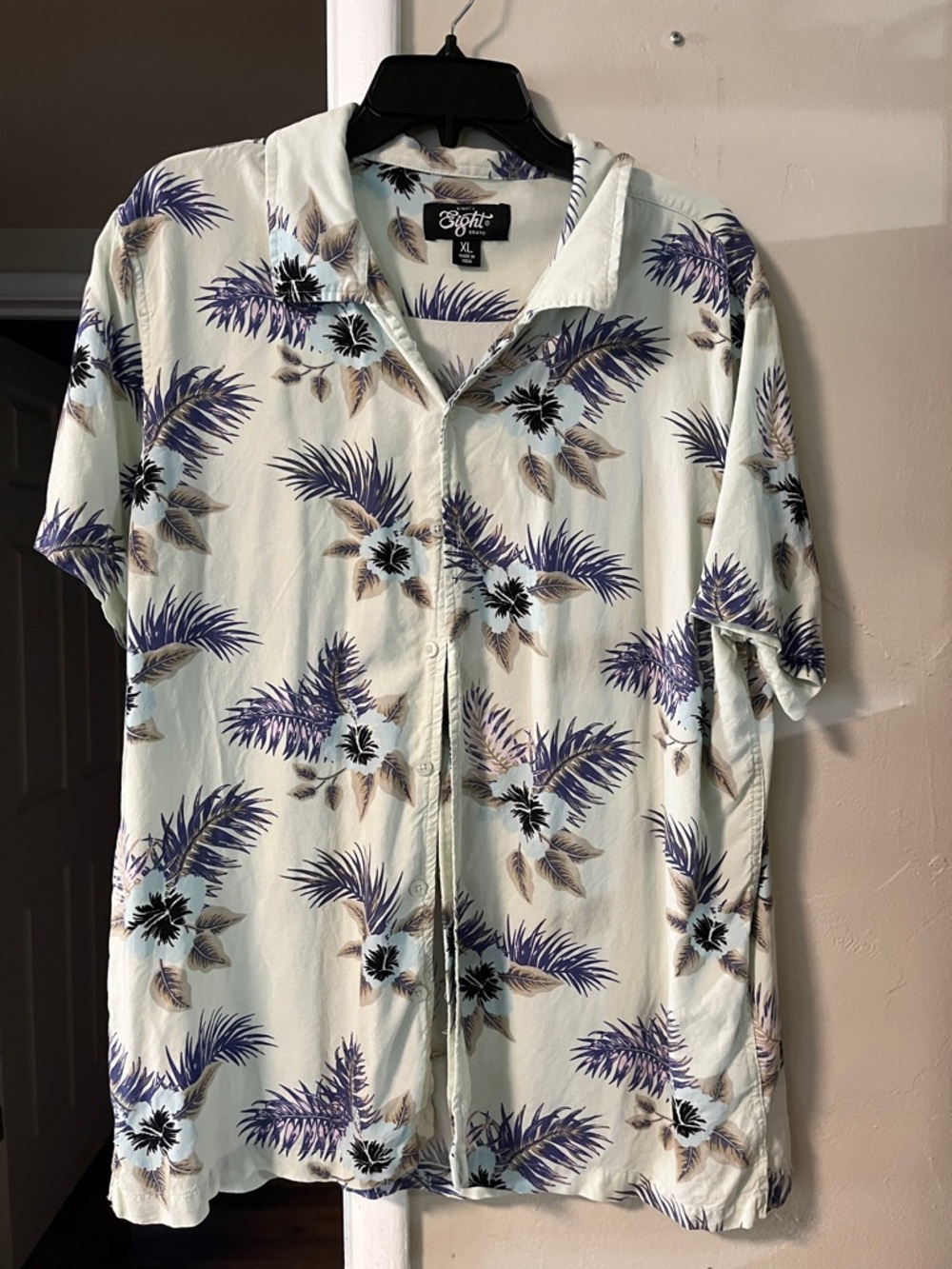 Eighty Eight Light Mint Short-Sleeve Button-Down with Purple Floral Print